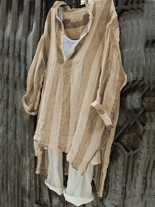 Casual V-Neck 3/4 Sleeve Striped Plus Size Bat Sleeve Tops