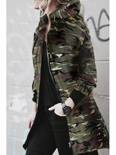 Casual Long Sleeve Camouflage Coat