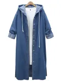 Casual Hoodie Denim Buttoned Coat