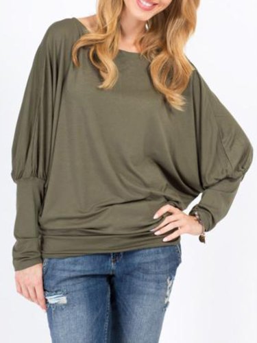 Casual Crew Neck Solid Blouses & Shirt