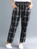 Plus Size Women Plaid Casual Pants