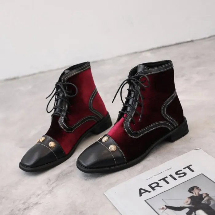 Winter Rivet Lace-Up Chunky Heel Suede Boots