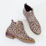 Women Ankle Boots Casual Chic Zipper Boots Artificial Leather Leopard Booties