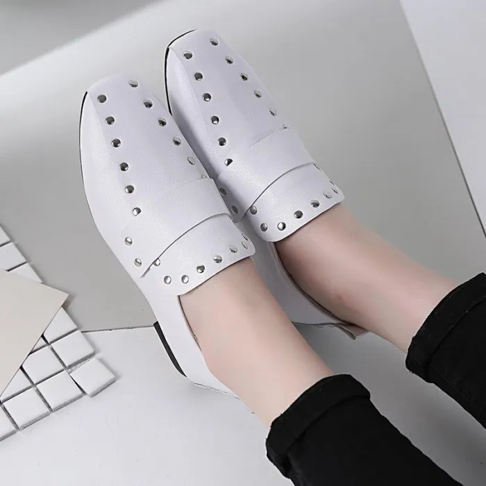 Women Chunky Heel Artificial Leather Rivet Spring/Fall Loafers