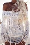 Off Shoulder  Backless Drawstring  Hollow Out Plain Blouses