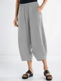Plus Size Women Pants Pockets Casual Cropped Pants