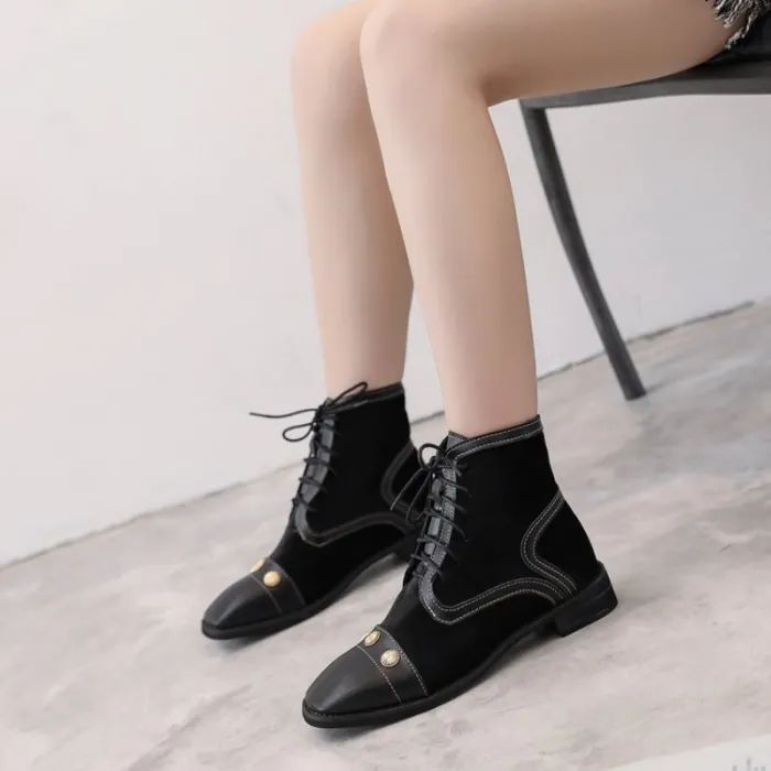 Winter Rivet Lace-Up Chunky Heel Suede Boots