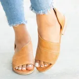 Peep Toe Side-cut Style Stacked Heel Flats