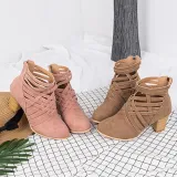 Weave Zipper Casual Chunky Heel Suede Boots