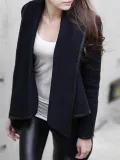 Long Sleeve Shawl Collar Piping Plus Size Coat