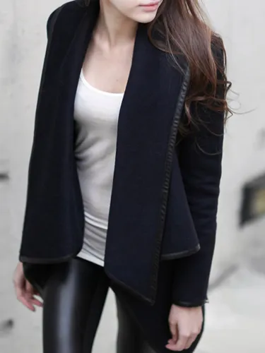 Long Sleeve Shawl Collar Piping Plus Size Coat