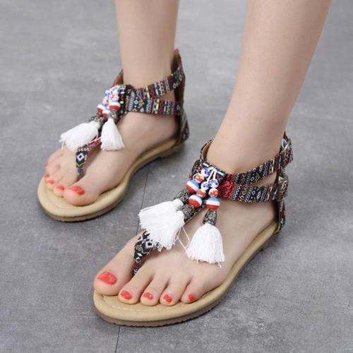 Women Casual Flat Heel Summer Tassel Boho Sandals