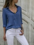 Casual Buttoned Long Sleeve Solid V-Neck Blouse