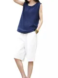 Round Neck Casual Sleeveless Cotton Shirts & Tops