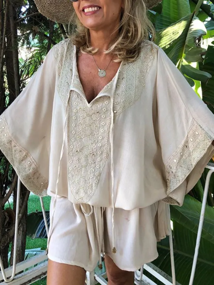 Casual Patchwork 3/4 Sleeve Jumpsuits
