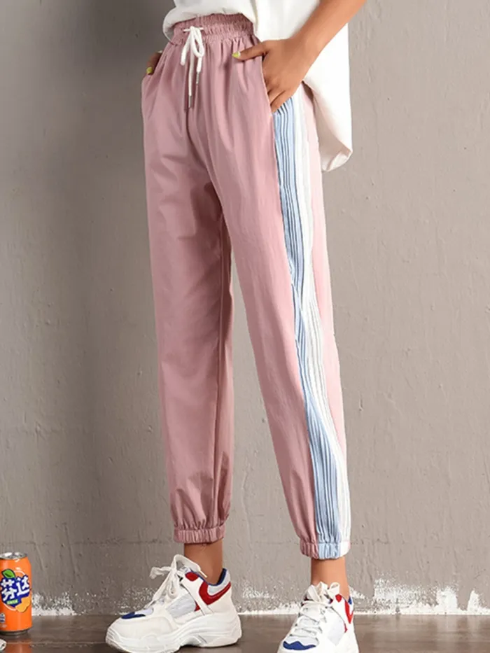 Plus Size Women Striped Plain Casual Pants