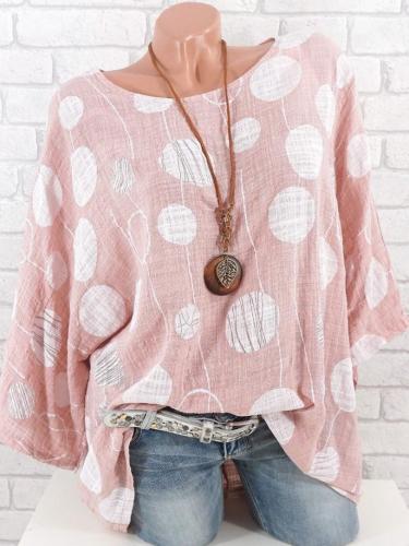 Round Neck Polka Dots Casual Shirts & Tops