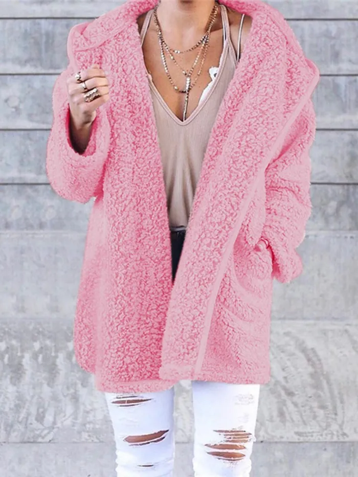 Women Cashmere Sherpa Coat Warm Teddy Bear Coats With Hoodie