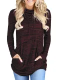 Cowl Neck Long Sleeve Spandex Pockets Women Clothing