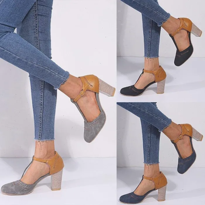 Summer Adjustable Buckle Chunky Heel Shoes
