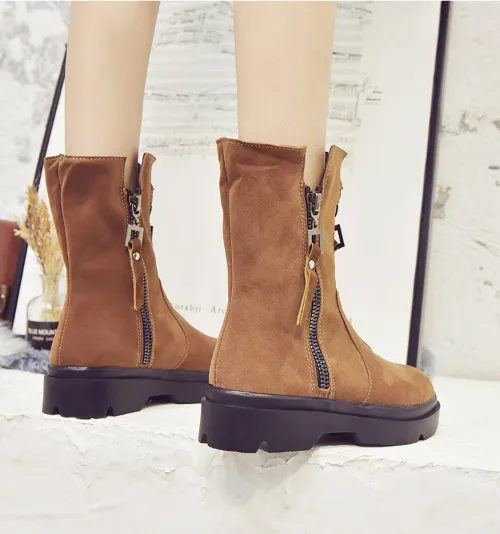 Women Date Low Heel Winter Boots Suede Platform Zipper Booties