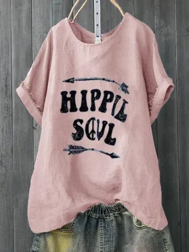 Letter Printed Casual Crew Neck Shirts & Tops