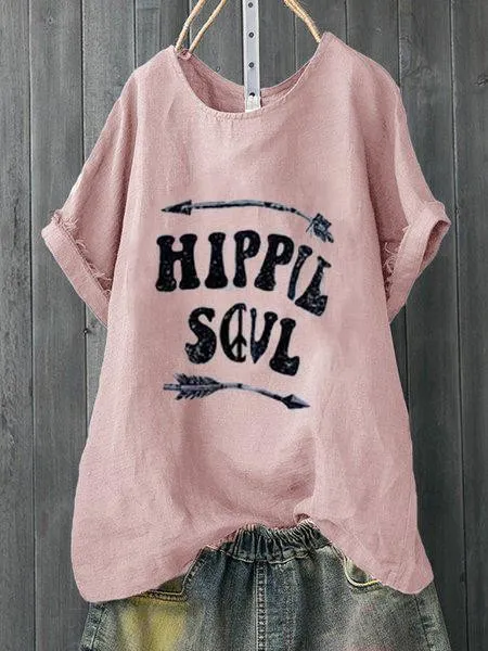 Letter Printed Casual Crew Neck Shirts & Tops