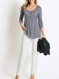 3/4 Sleeve Casual Crew Neck Folds Solid Blouse