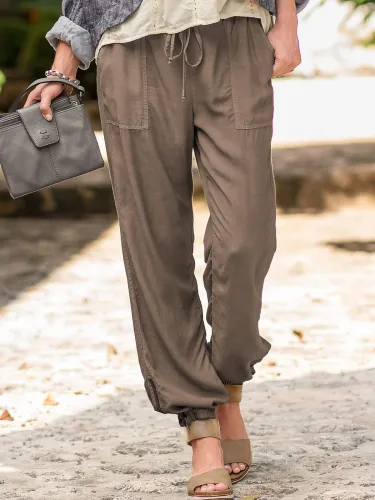 Casual Plain Pockets Pants