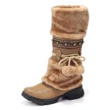 Large Size Rhinestone Slip On Mid Calf Warm Knight Boots