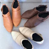 Women PU Booties Casual Comfort Adjustable Buckle Plus Size Shoes