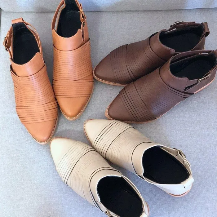 Women PU Booties Casual Comfort Adjustable Buckle Plus Size Shoes
