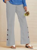 Solid Casual Buttoned Pants