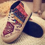 Vintage Colorful Pattern Lace Up Canvas Boots