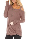 Casual Paneled One Shoulder Long Sleeve T-Shirts