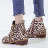 Women Ankle Boots Casual Chic Zipper Boots Artificial Leather Leopard Booties