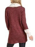 Cowl Neck Casual Patchwork Vented Sweater