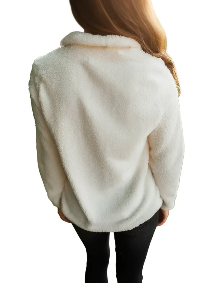 Lapel Solid Color Zipper Slim Fleece Jacket