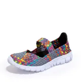 Multicolor Blocks Hand-knitted Shoes Elastic Band Daily Flat Heel Loafers