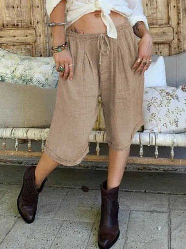 Plus Size Pockets Solid Casual Pants