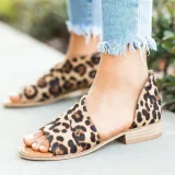 Peep Toe Side-cut Style Stacked Heel Flats
