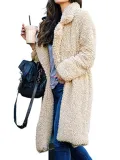 Plus Size Casual Solid Long Sleeve Fluffy Coat