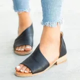 Peep Toe Side-cut Style Stacked Heel Flats