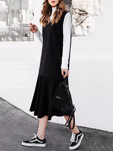 Plus Size Ruffled Basic Midi Dress