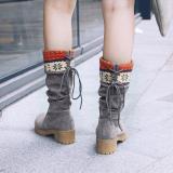Women Vintage Printed Artificial Nubuck Holiday Lace-Up Boots