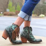 Fashion leopard tassel low heel shoes non-slip boots