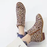 Women Ankle Boots Casual Chic Zipper Boots Artificial Leather Leopard Booties