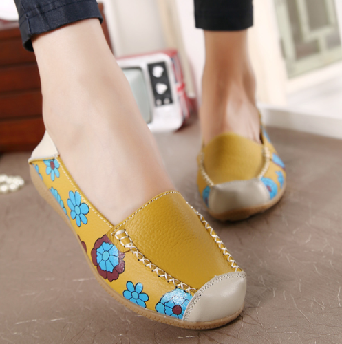 Flower Flat Heel Casual Cowhide Leather Loafers