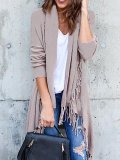 Elegant Fringed Solid Cotton-blend Quilted Coat