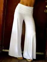 Solid Cotton-Blend Casual Pants